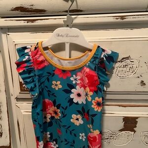 Floral Ruffle Sleeve Bathing Suit Top for Kids